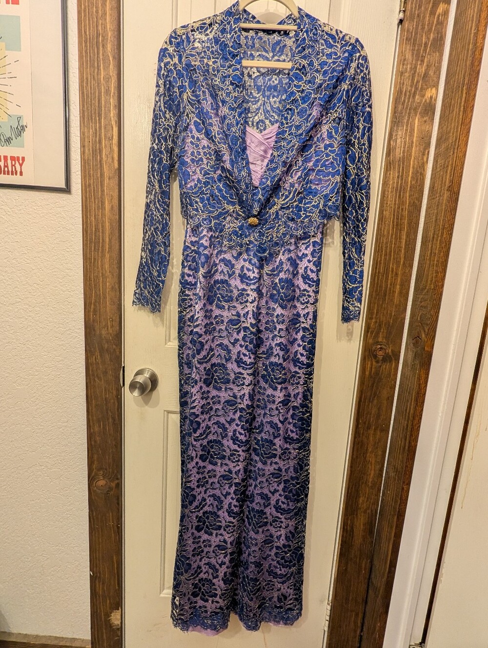 Handmade Vintage Blue Lavender Lace Evening Gown Small Mother of the Bride Set